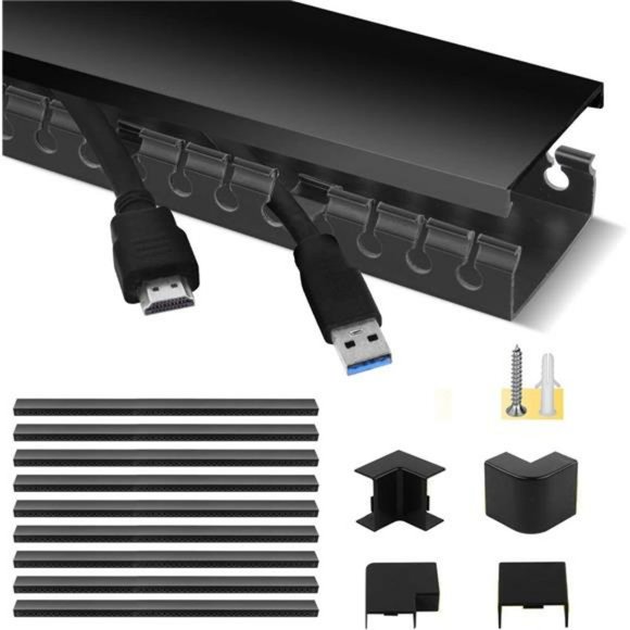 Cable Raceway Kit, Cable Management System Kit - 9x15.4inch, Black - Picture 1 of 7